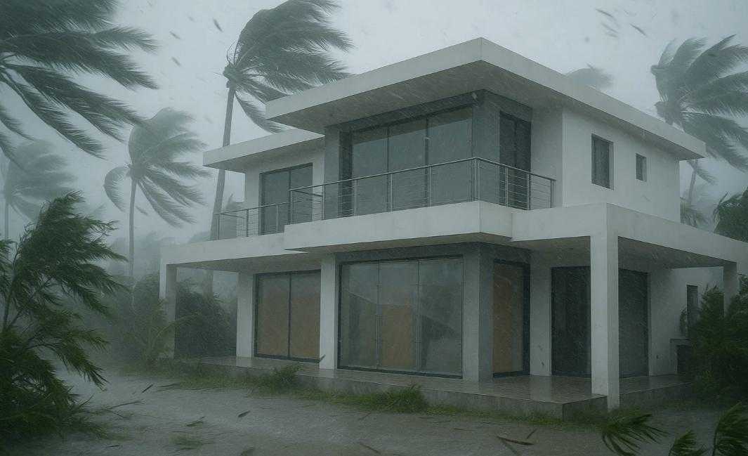 Polycarbonate panels being installed on a house for typhoon protection
