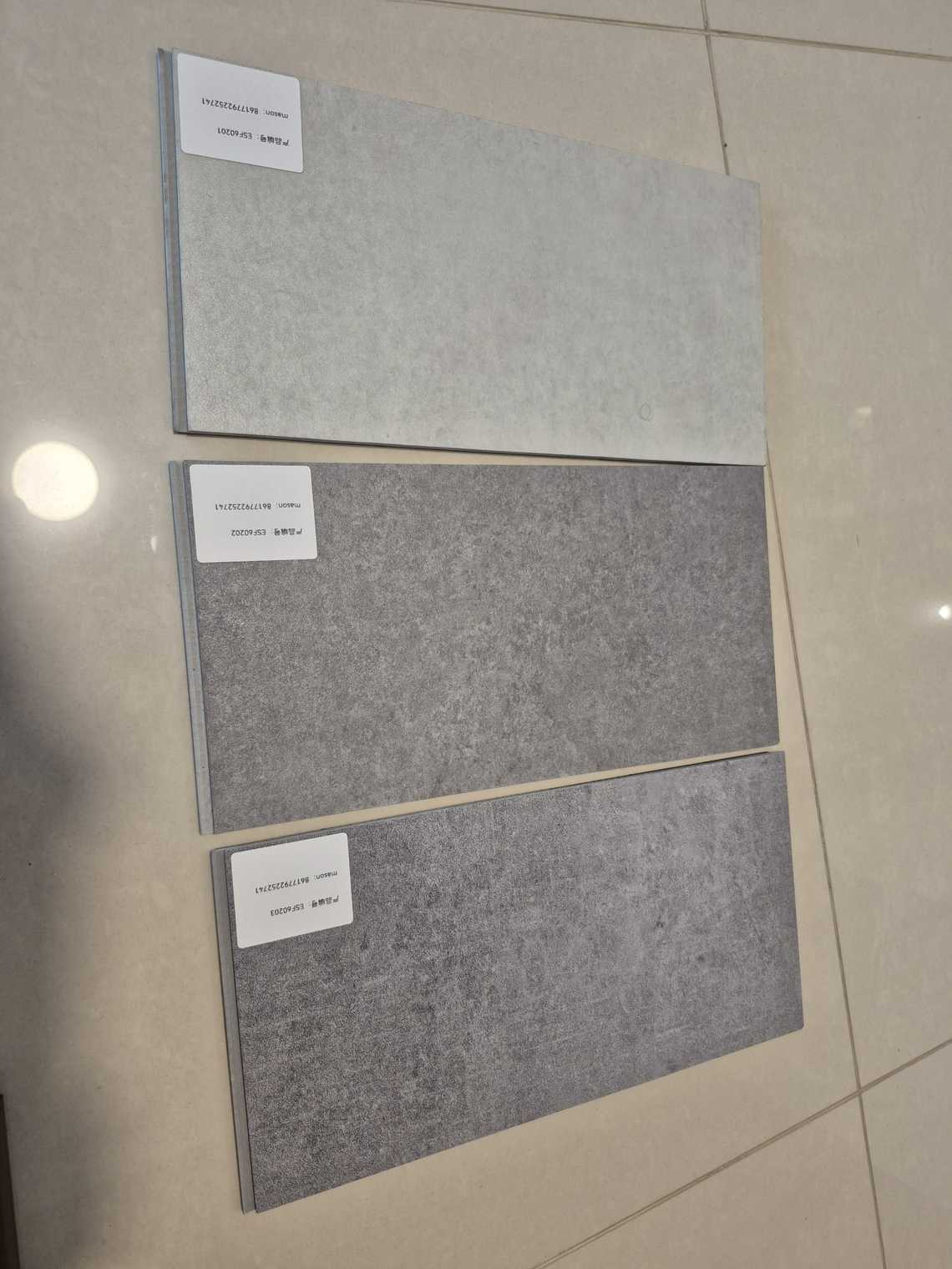 grey stone look tile samples