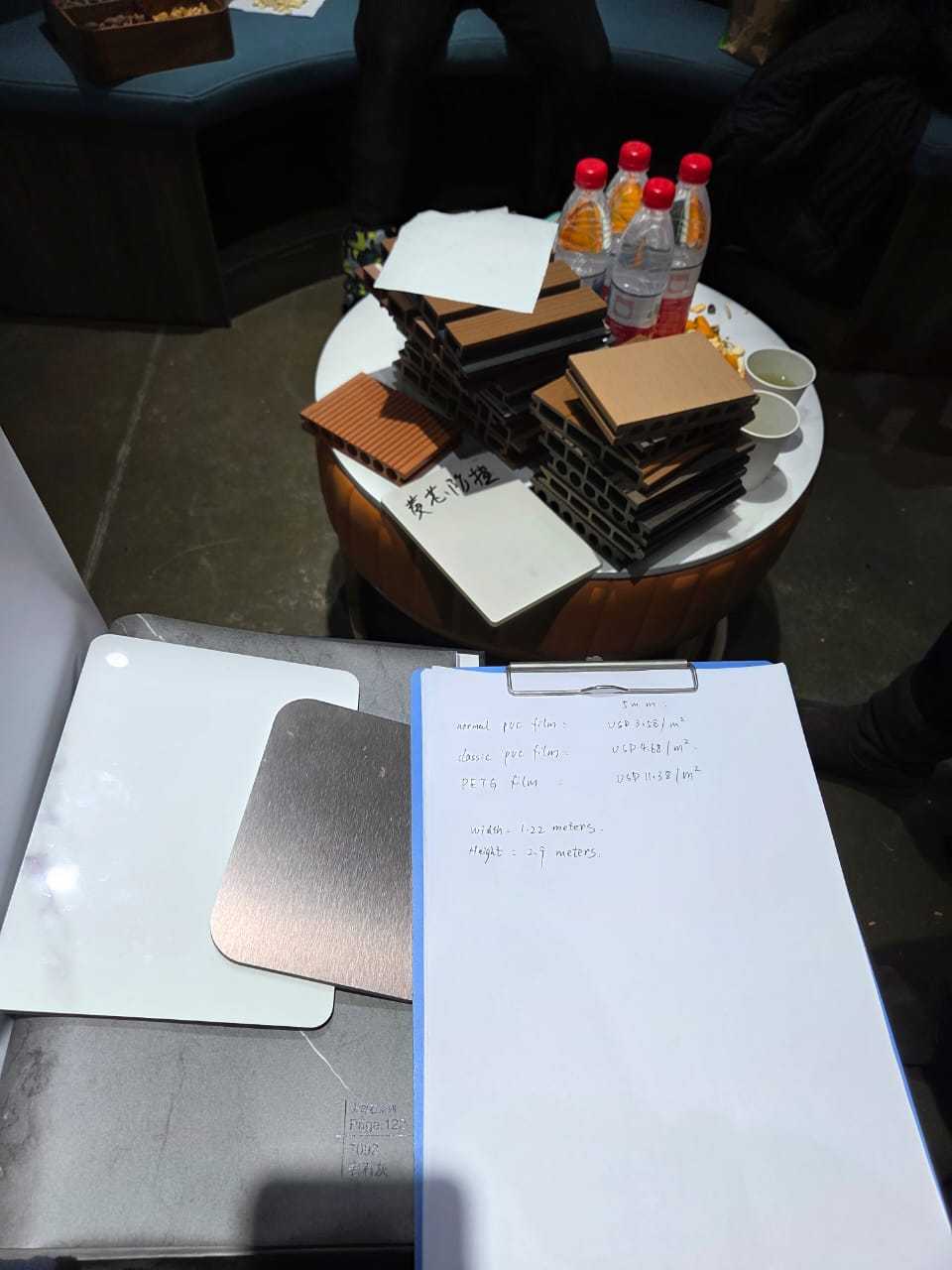 casual meeting with material samples