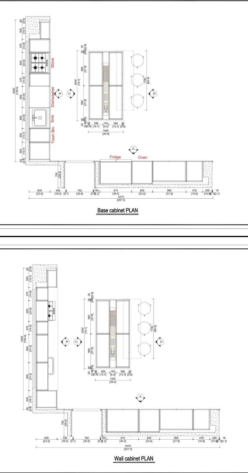 cabinet technical elevation drawings