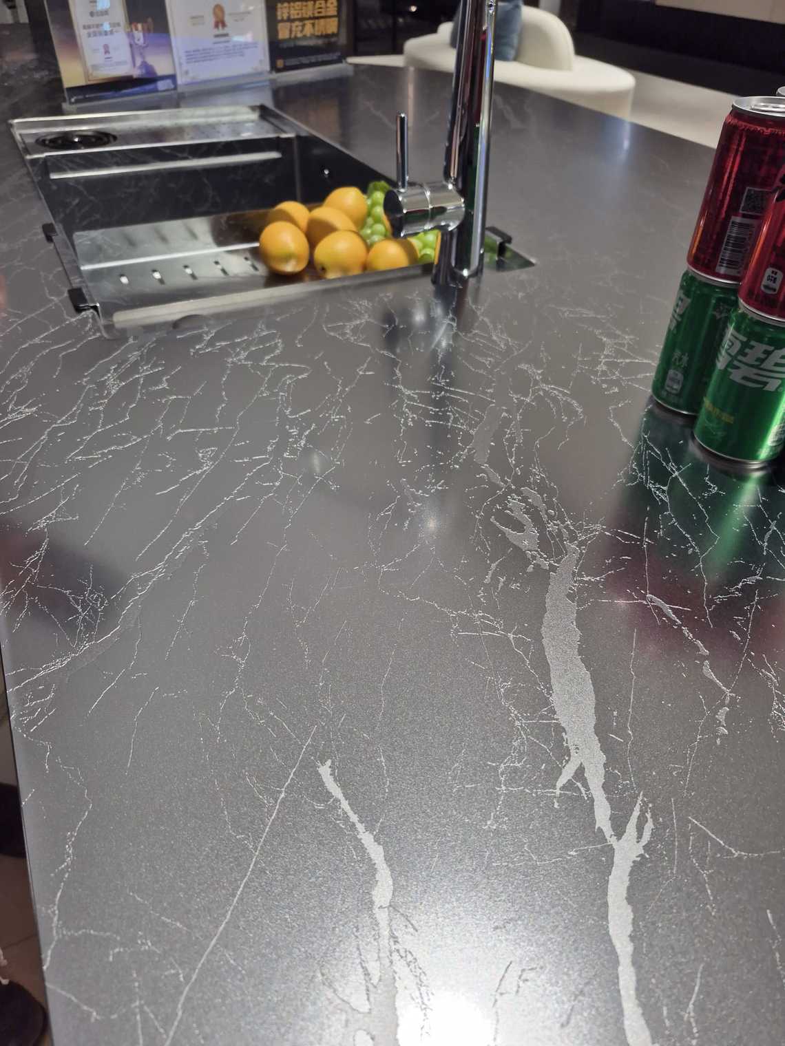 sintered stone countertop close up with sink