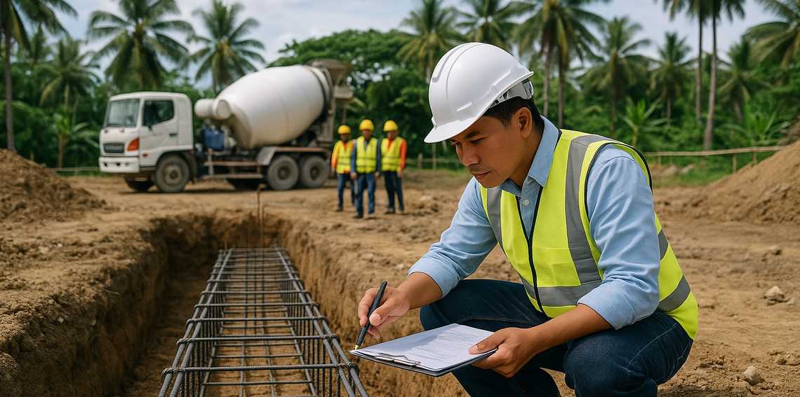 Spread footing foundation construction site