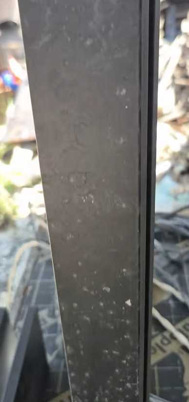 Close-up of salt deposits on the SS 304 balustrade post